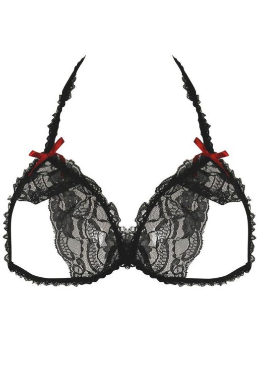 Lace Peek-a-Boo Bra & Panty Set Black Rene Rofe Lingerie - Image 4