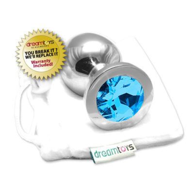 Large Stainless Jeweled Plug - Blue Saphire